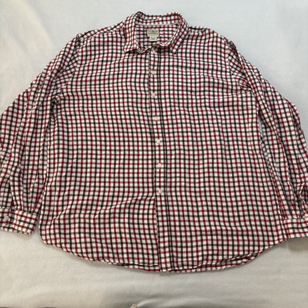 LL Bean Shirt Men's XXL Tall Red Black Gingham Check Cotton Button Down